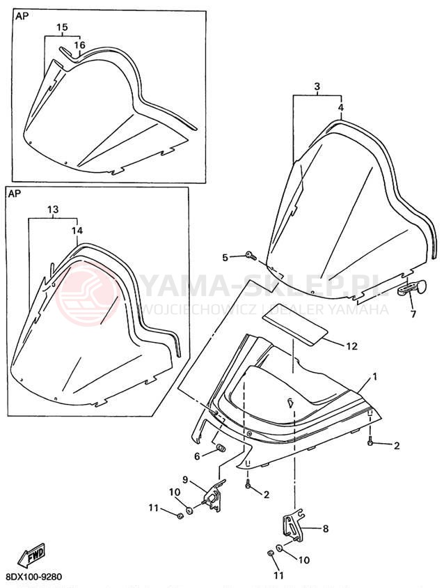 Schemat "Szyba" do Yamaha VENTURE 500 XL VT500XLC