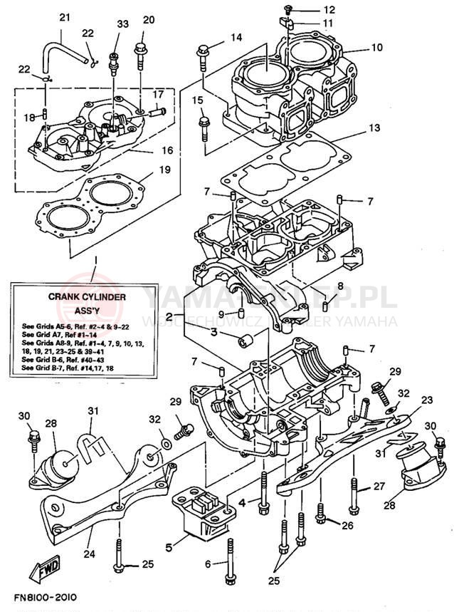 Schemat "cylinder, obudowa silnika" do Yamaha WAVE RUNNER PRO VXR WRB700S