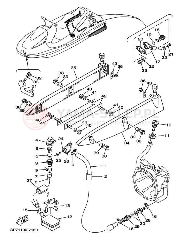 Schemat "HULL & DECK" do Yamaha WAVE RUNNER GP760 GP760V