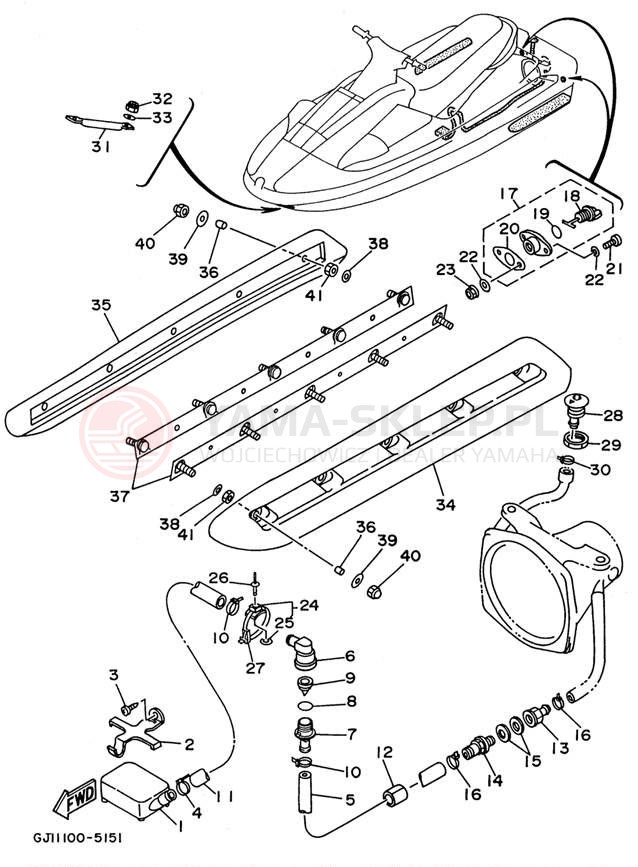Schemat "HULL & DECK" do Yamaha WAVE RAIDER 1100 RA1100U