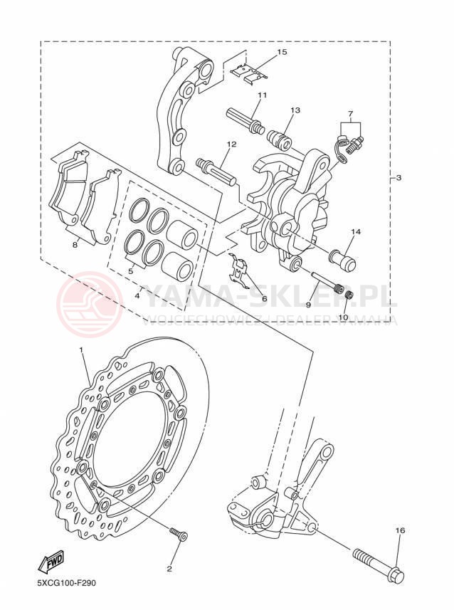 Schemat "Zacisk hamulcowy + tarcza przód" do Yamaha YZ250 YZ250F2