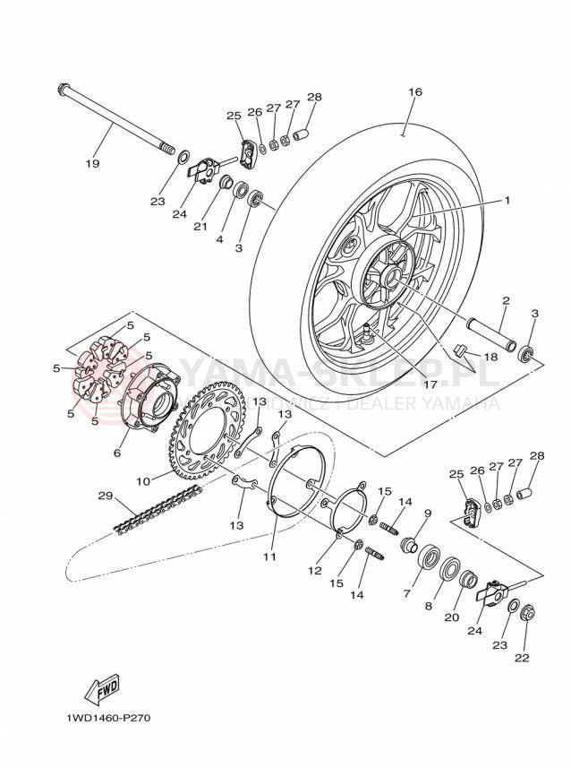 Schemat "Koło tył" do Yamaha YZFR3 YZFR3FL/YZFR3FR/YZFR3FB