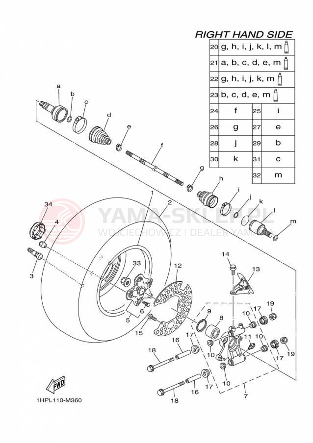 Schemat "Koło tył" do Yamaha GRIZZLY 700 EPS SE YFM700PSFS
