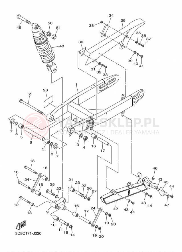 Schemat "wahacz, zawieszenie tył" do Yamaha V STAR 1300 XVS13AFCS/XVS13AFS