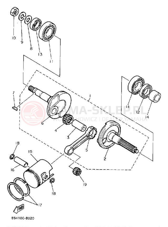 Schemat "Wał korbowy, tłok" do Yamaha SNOSCOOT SV80P