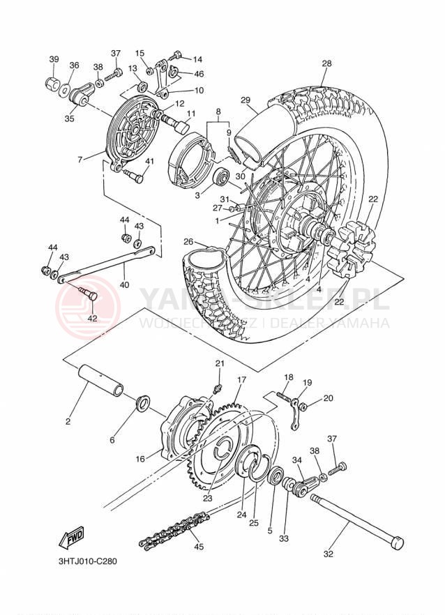 Schemat "Koło tył" do Yamaha SR400 SR400FGY/SR400FCGY
