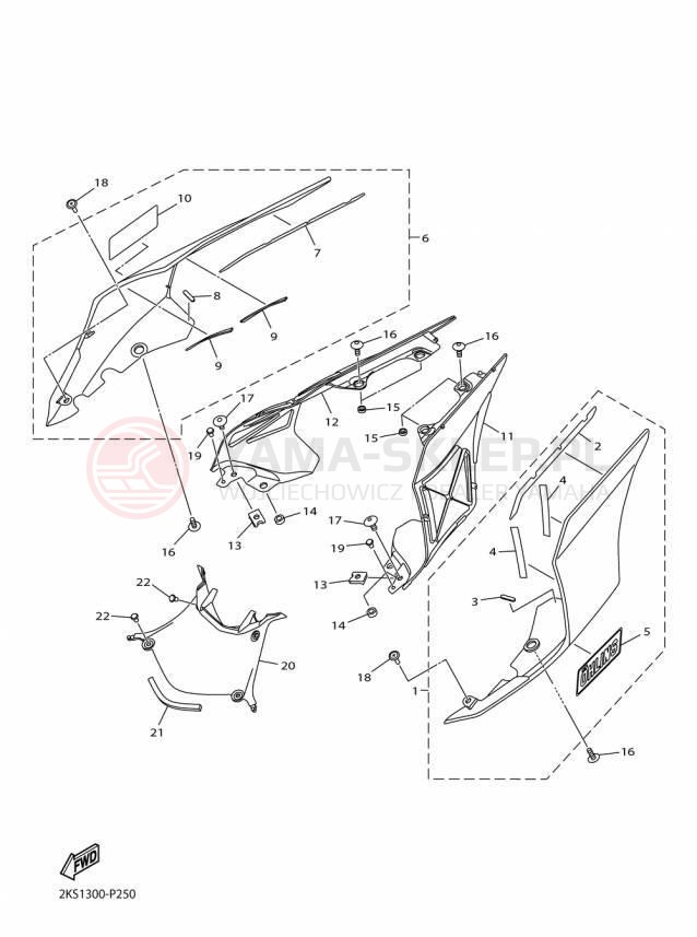 Schemat "Pokrywa boczna" do Yamaha YZFR1M YZFR1MF/YZFR1MFC