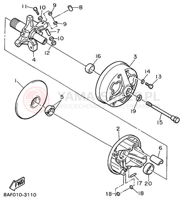 Schemat "sprzęgło - zestaw naprawczy" do Yamaha BRAVO LT BR250TD