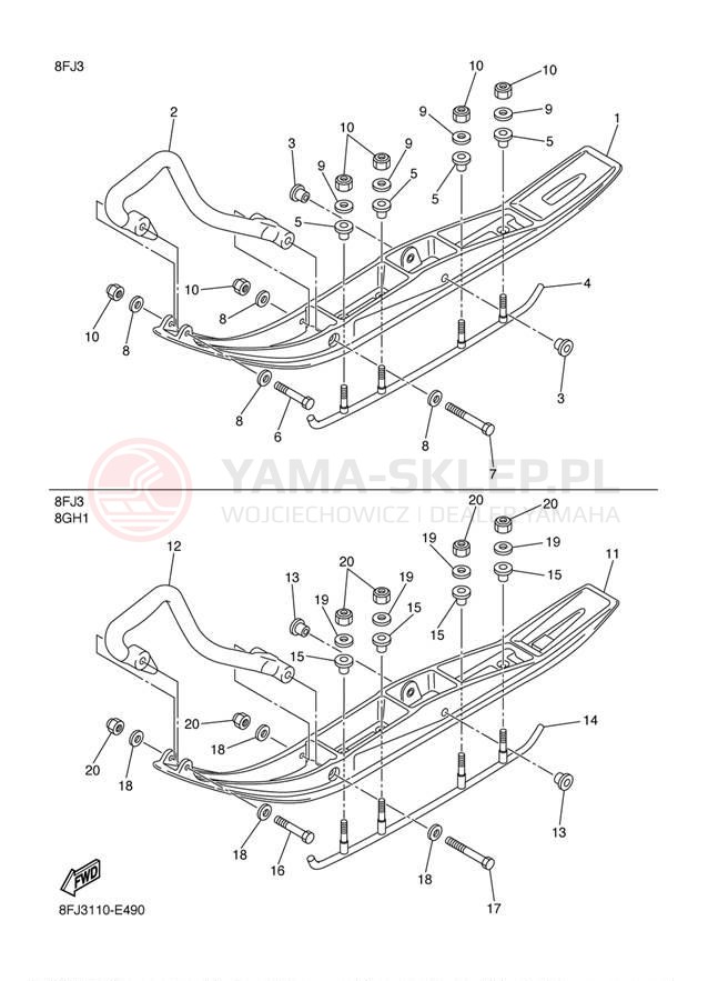 Schemat "płozy" do Yamaha VECTOR ER RS90RL/RS90NRL