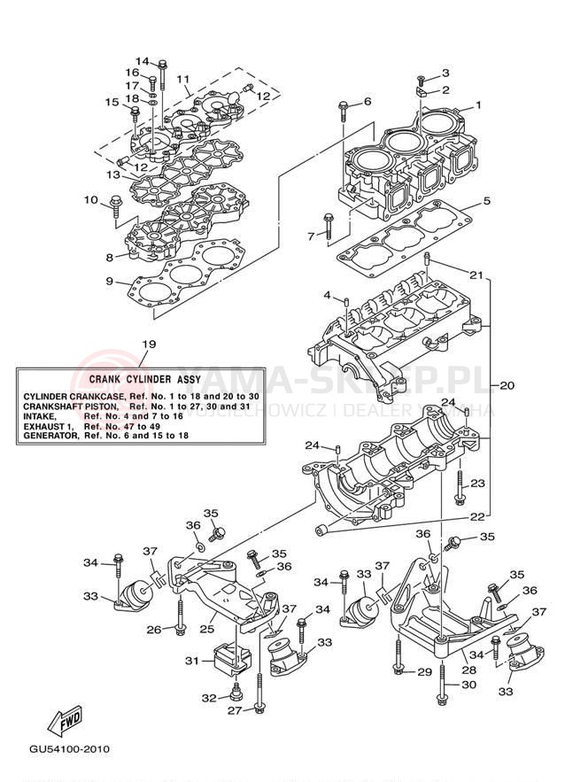 Schemat "cylinder, obudowa silnika" do Yamaha SUV1200 SV1200C