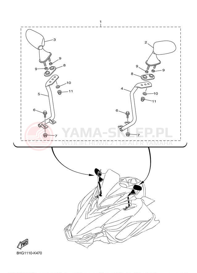 Schemat "Lusterko wsteczne" do Yamaha APEX XTX RX10PXTAL/RX10PXTAR