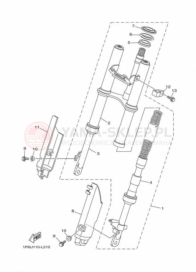 Schemat "Amortyzatory przód" do Yamaha TTR50E TTR50EF