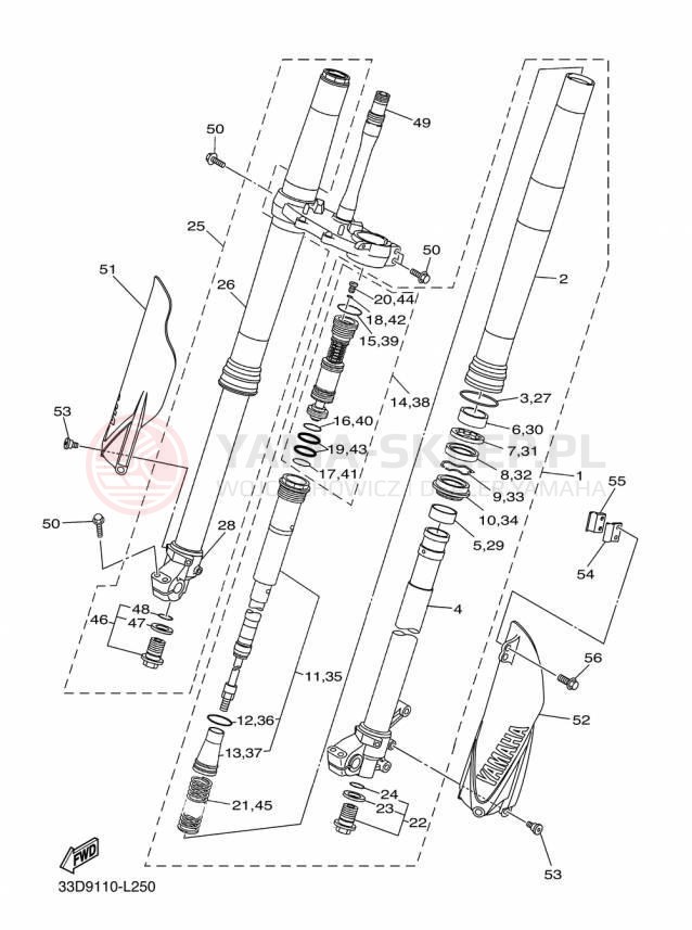 Schemat "Amortyzatory przód" do Yamaha YZ450F YZ450FFL/YZ450FFW