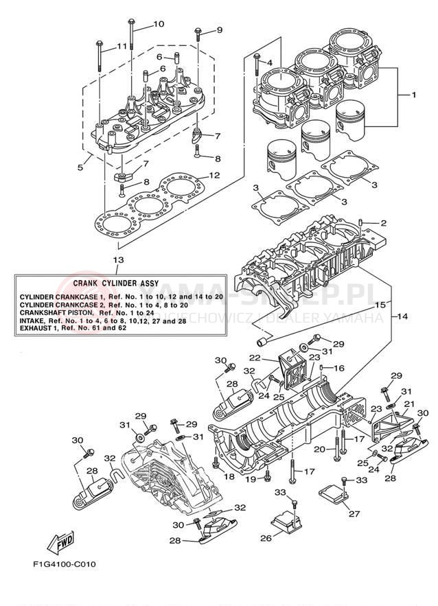Schemat "Obudowa silnika - cylinder" do Yamaha GP1300R GP1300CC/GP1300C