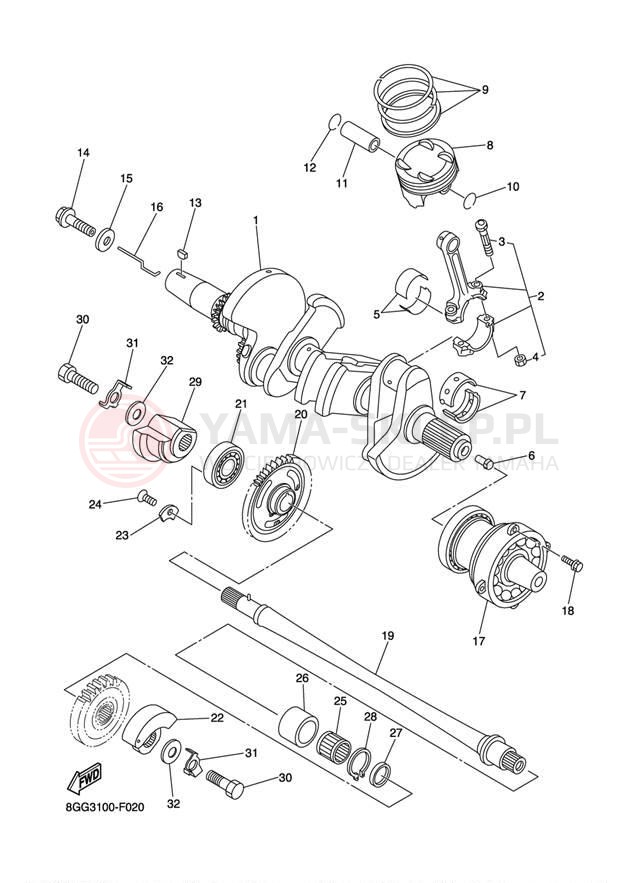 Schemat "Wał korbowy, tłok" do Yamaha NYTRO RS90NW
