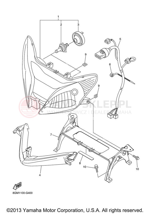 Schemat "Lampa przód" do Yamaha RS VECTOR RS90RXB/RS90GTXL