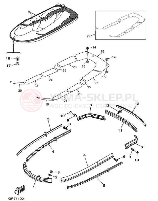 Schemat "GUNWALE - MAT" do Yamaha WAVE RUNNER GP1200 GP1200V