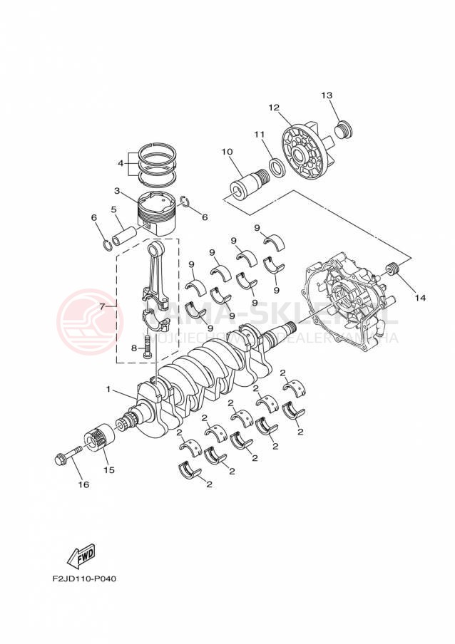 Schemat "Wał korbowy, tłok" do Yamaha 212X XAT1800AP/XAT1800BP