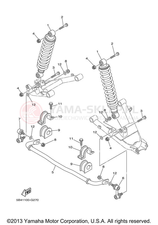 Schemat "zawieszenie tył" do Yamaha RHINO 700FI YXR70FXR/YXR70FXGR