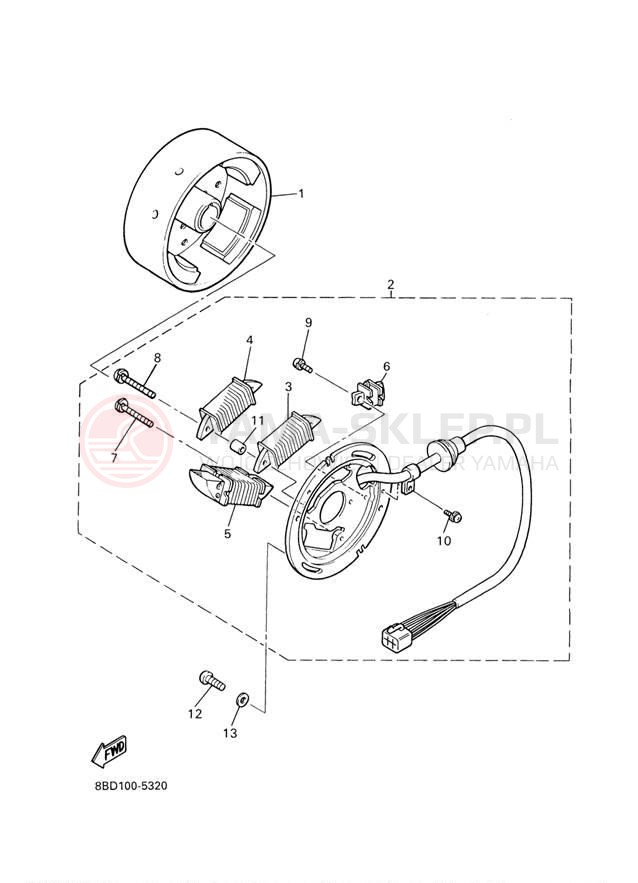 Schemat "prądnica" do Yamaha BR250TF