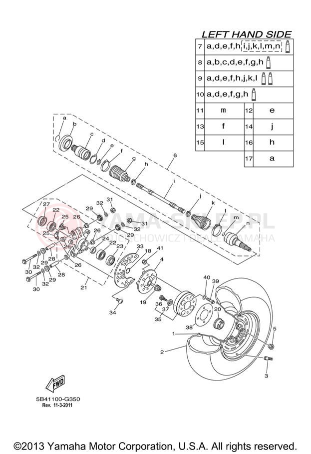 Schemat "Koło tył" do Yamaha RHINO 700FI YXR70FXR/YXR70FXGR