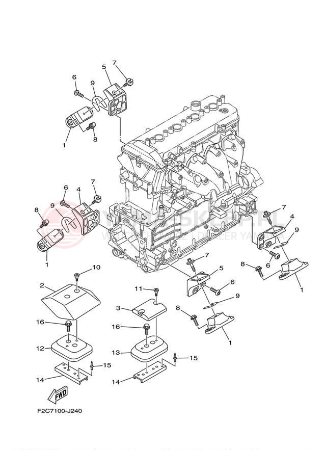 Schemat "Mocowanie silnika" do Yamaha WAVERUNNER FZR GX1800M