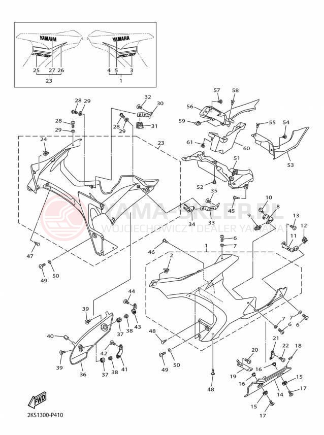 Schemat "elementy nadwozia" do Yamaha YZFR1M YZFR1MF/YZFR1MFC