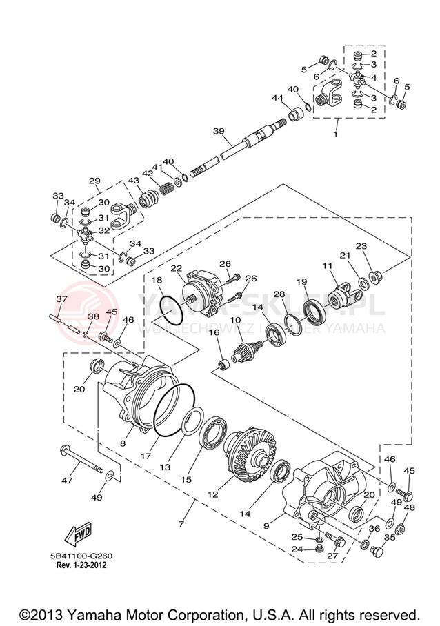 Schemat "Wał napędowy przód" do Yamaha RHINO 700FI YXR70FXR/YXR70FXGR