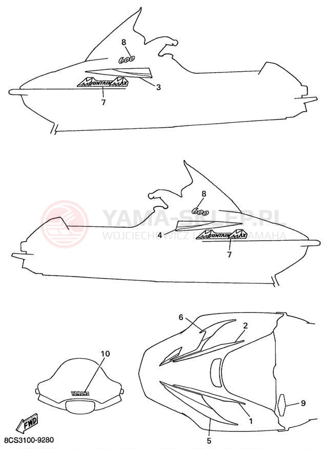 Schemat "naklejki" do Yamaha MOUNTAIN MAX 600 MM600PC