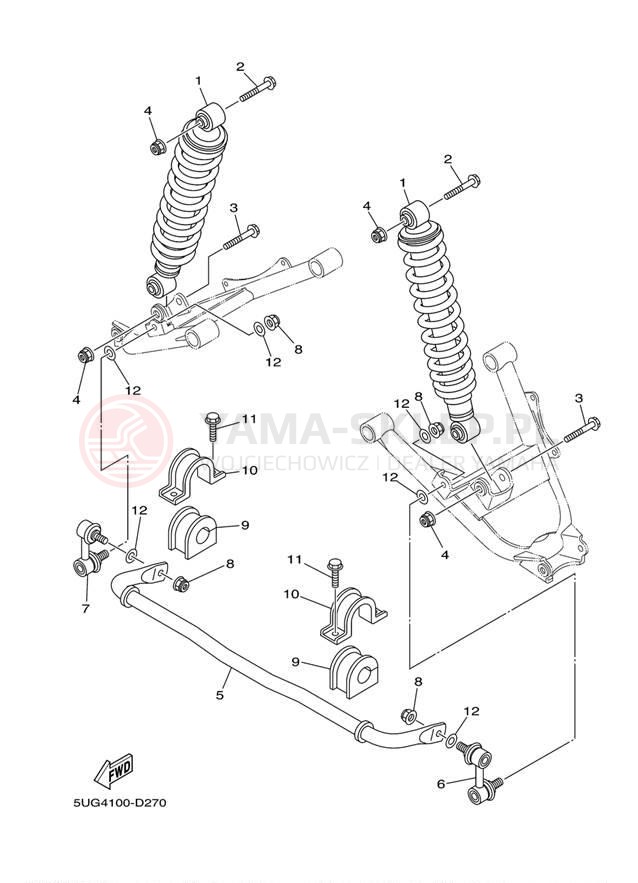 Schemat "zawieszenie tył" do Yamaha RHINO 660 YXR66FW
