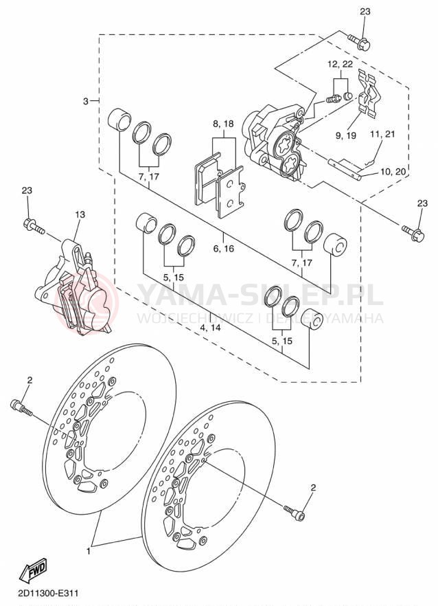 Schemat "Zacisk hamulcowy + tarcza przód" do Yamaha FZS1 FZS10FGY/FZS10FCGY