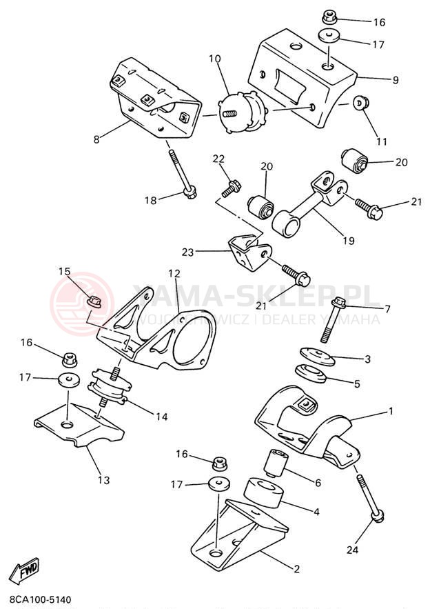 Schemat "Mocowanie silnika" do Yamaha VMAX 600 VX600W