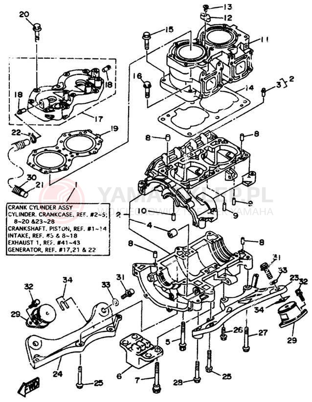 Schemat "cylinder, obudowa silnika" do Yamaha WAVE BLASTER II WB760V