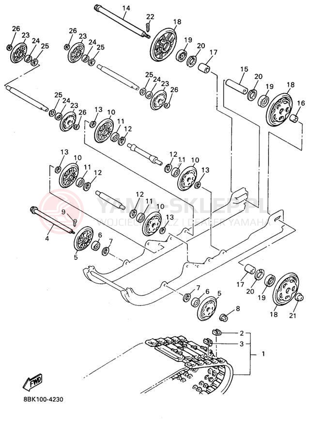 Schemat "Zawieszenie gąsiennicy" do Yamaha VENTURE XL VT480A