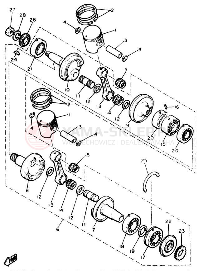 Schemat "Wał korbowy, tłok" do Yamaha XLV XL540M