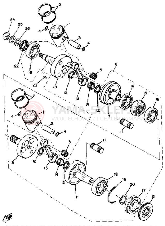 Schemat "Wał korbowy, tłok" do Yamaha EX440D