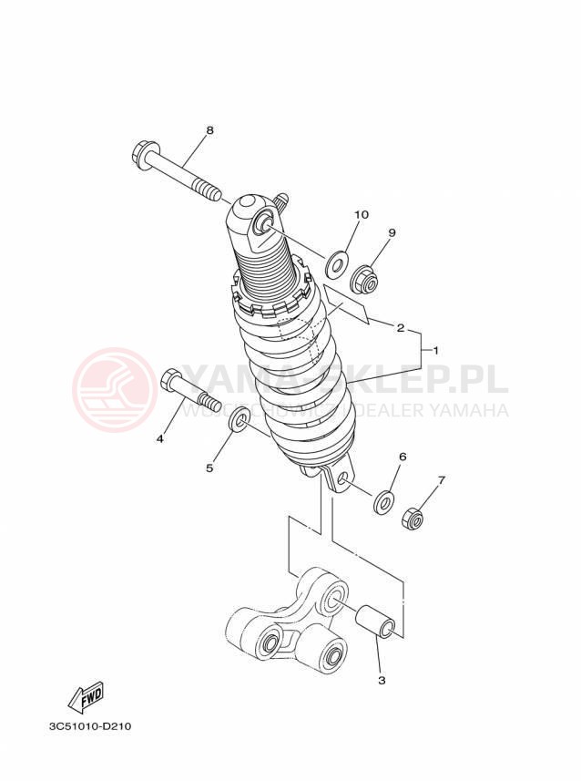 Schemat "zawieszenie tył" do Yamaha XT250 XT250F/XT250FC