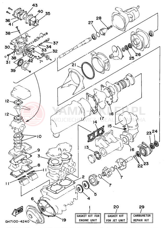 Schemat "Zestaw uszczelek" do Yamaha SUPER JET SJ700T