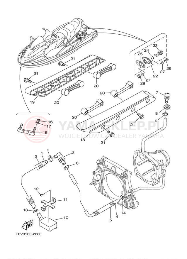 Schemat "HULL & DECK" do Yamaha XA1200AA