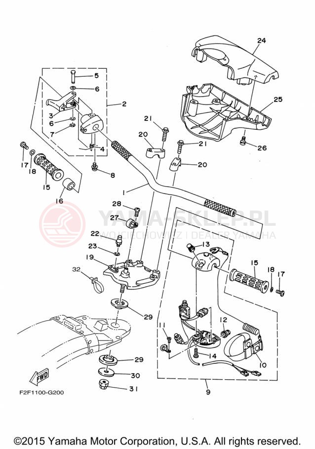 Schemat "Kierownica i osprzęt" do Yamaha WAVERUNNER SUPER JET SJ700BP