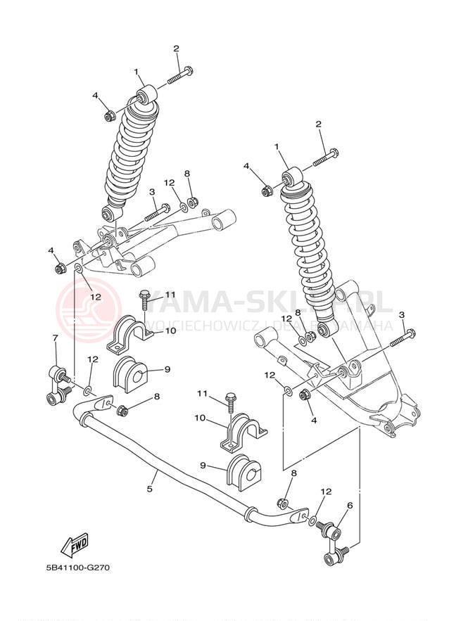 Schemat "zawieszenie tył" do Yamaha RHINO 700 FI HUNTER YXR7FHY