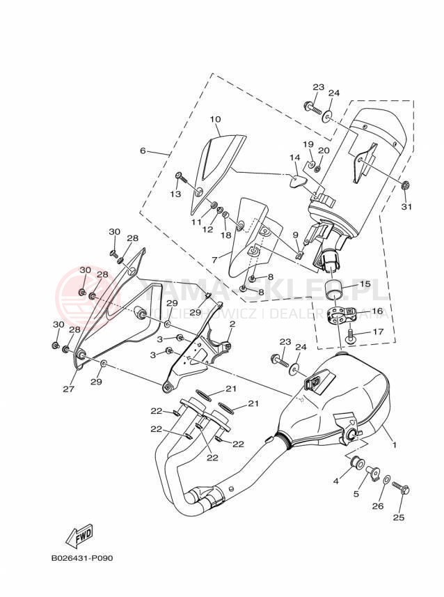 Schemat "Wydech końcowy" do Yamaha YZFR3 YZFR3FL/YZFR3FR/YZFR3FB