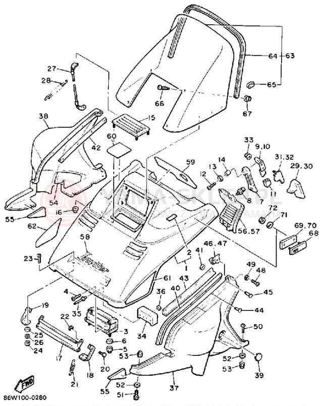 Schemat "SHROUD - WINDSHIELD" do Yamaha INVITER CF300P