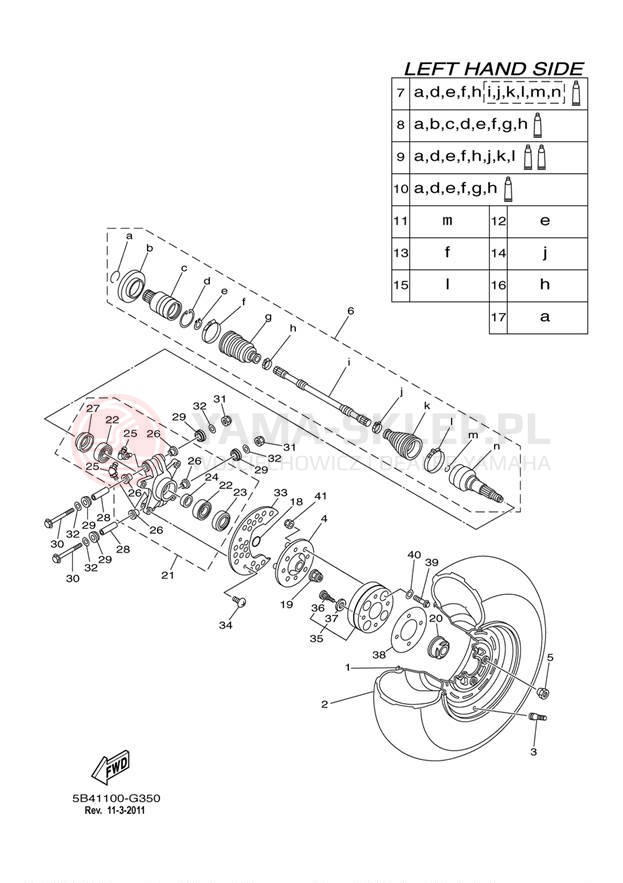 Schemat "Koło tył" do Yamaha RHINO 700 FI YXR7FYL/YXR7FYGR