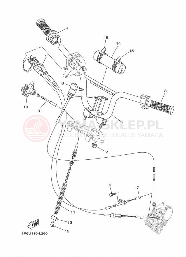 Schemat "Kierownica i osprzęt" do Yamaha TTR50E TTR50EF