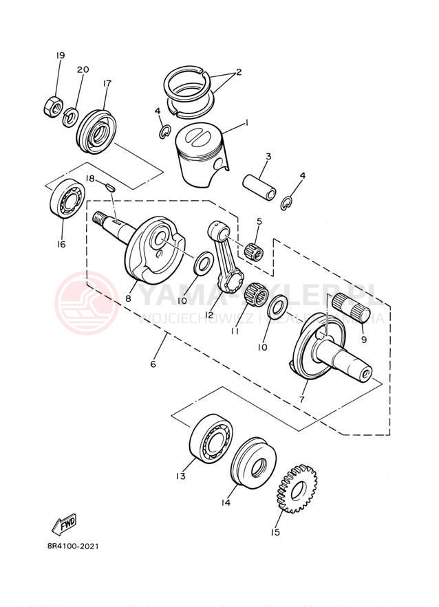 Schemat "Wał korbowy, tłok" do Yamaha BR250TF