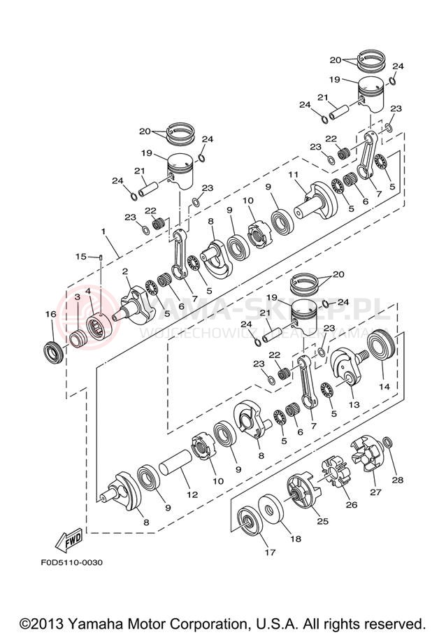 Schemat "Wał korbowy, tłok" do Yamaha GP1300-G E/GP1300-G