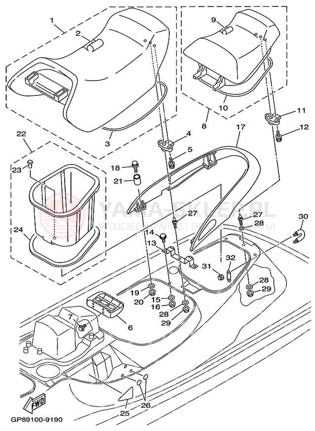 Schemat "siedzenie" do Yamaha WAVE RUNNER GP1200 GP1200X