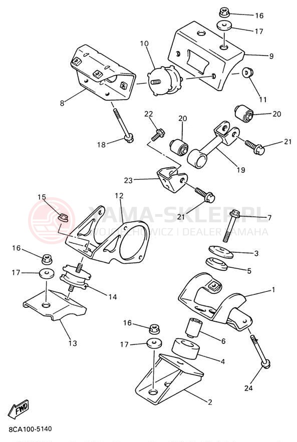 Schemat "Mocowanie silnika" do Yamaha VMAX 500 DX VX500DXW