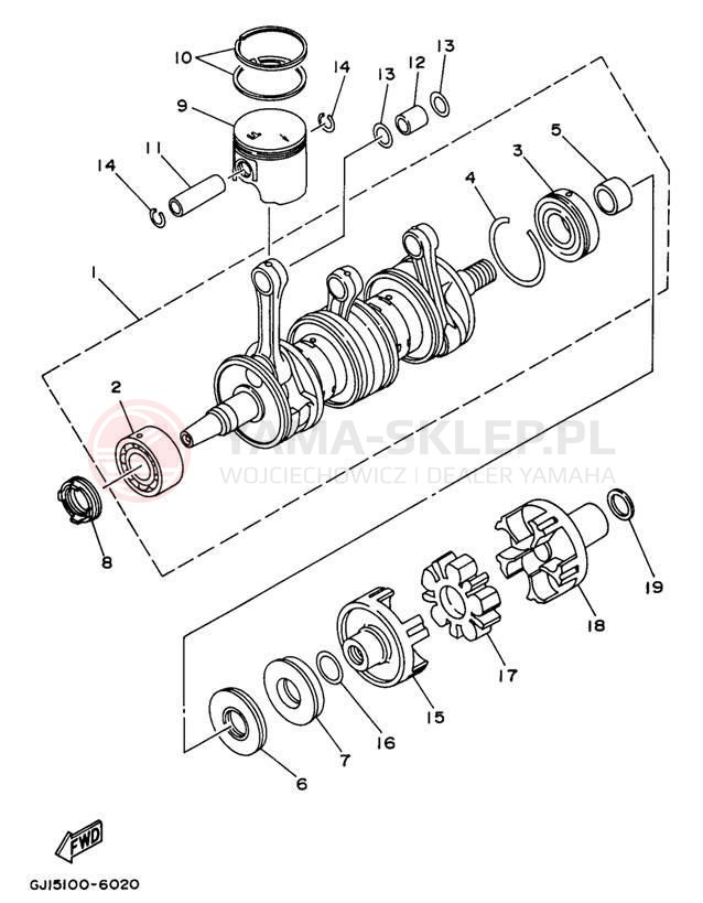 Schemat "Wał korbowy, tłok" do Yamaha WAVE VENTURE 1100 WVT1100U